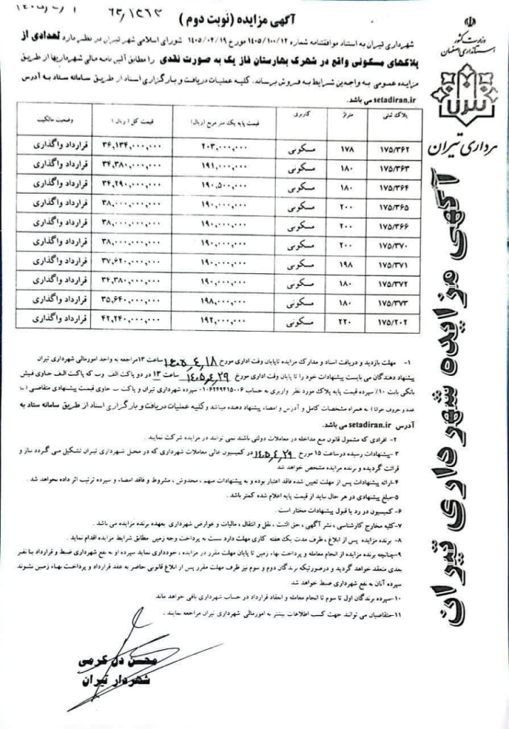آگهی مزایده نوبت دوم